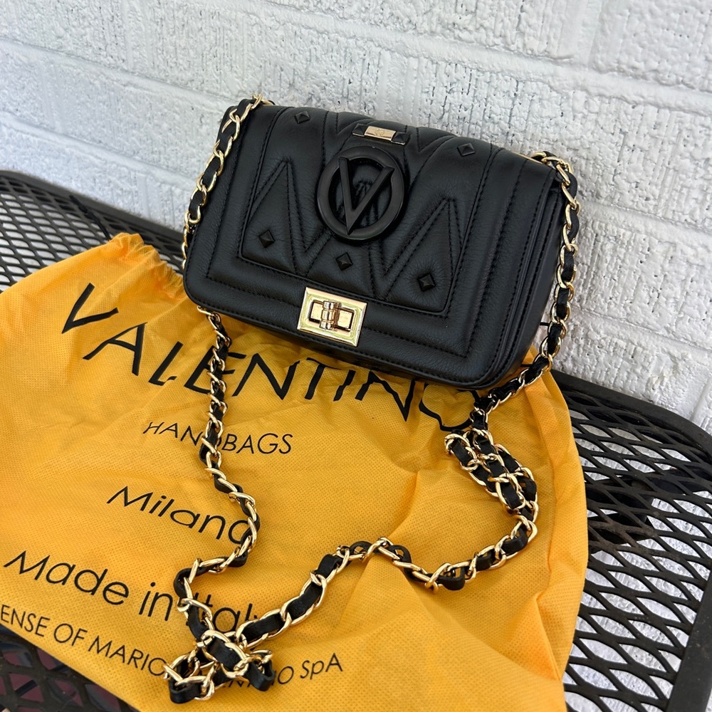 Valentino Black Crossbody Bag with Quilted Design and Chain Strap